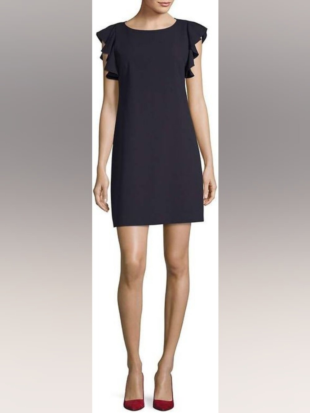 Tahari Tindra Navy Ruffle Sleeve Shift Dress NWT Size 12